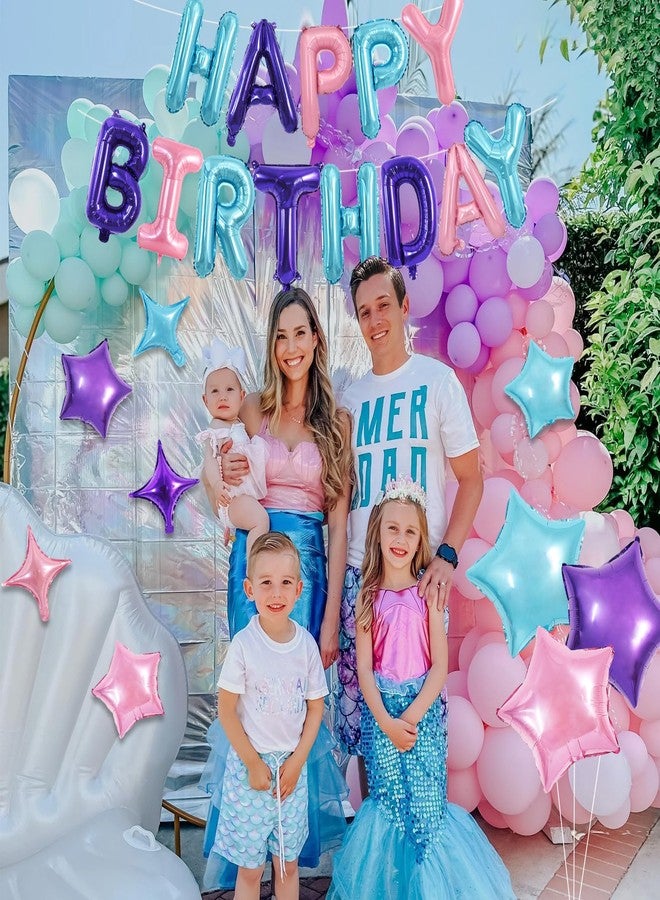 TONIFUL 35PCS Happy Birthday Decorations Kit 16 Inch Happy Birthday Balloon Banner with Star Balloons Mylar Foil Birthday Party Decorations Supplies for Adults Girls Boys Kids （Blue Purple Pink） - Image 4